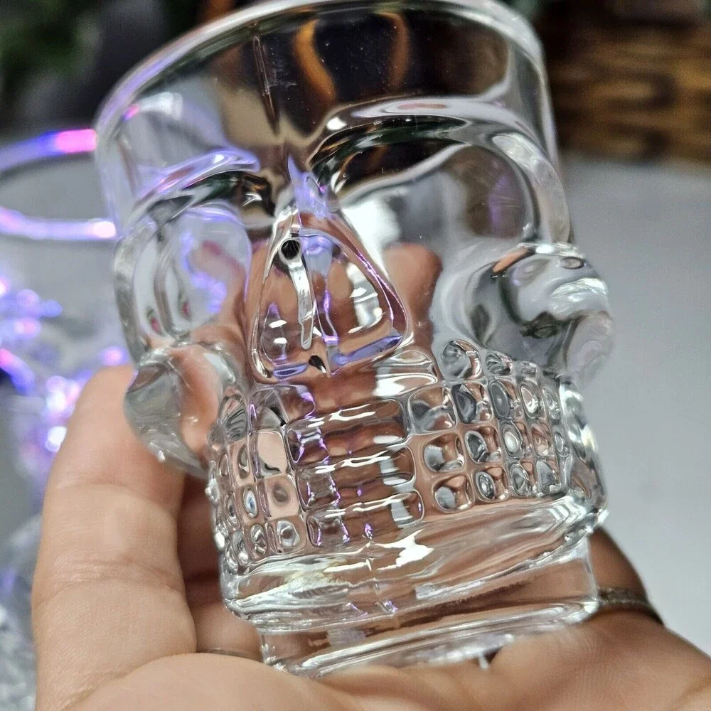Original Set Of 4 Shot Glasses 3-D Skull Clear Glass Halloween /Day Of The Death